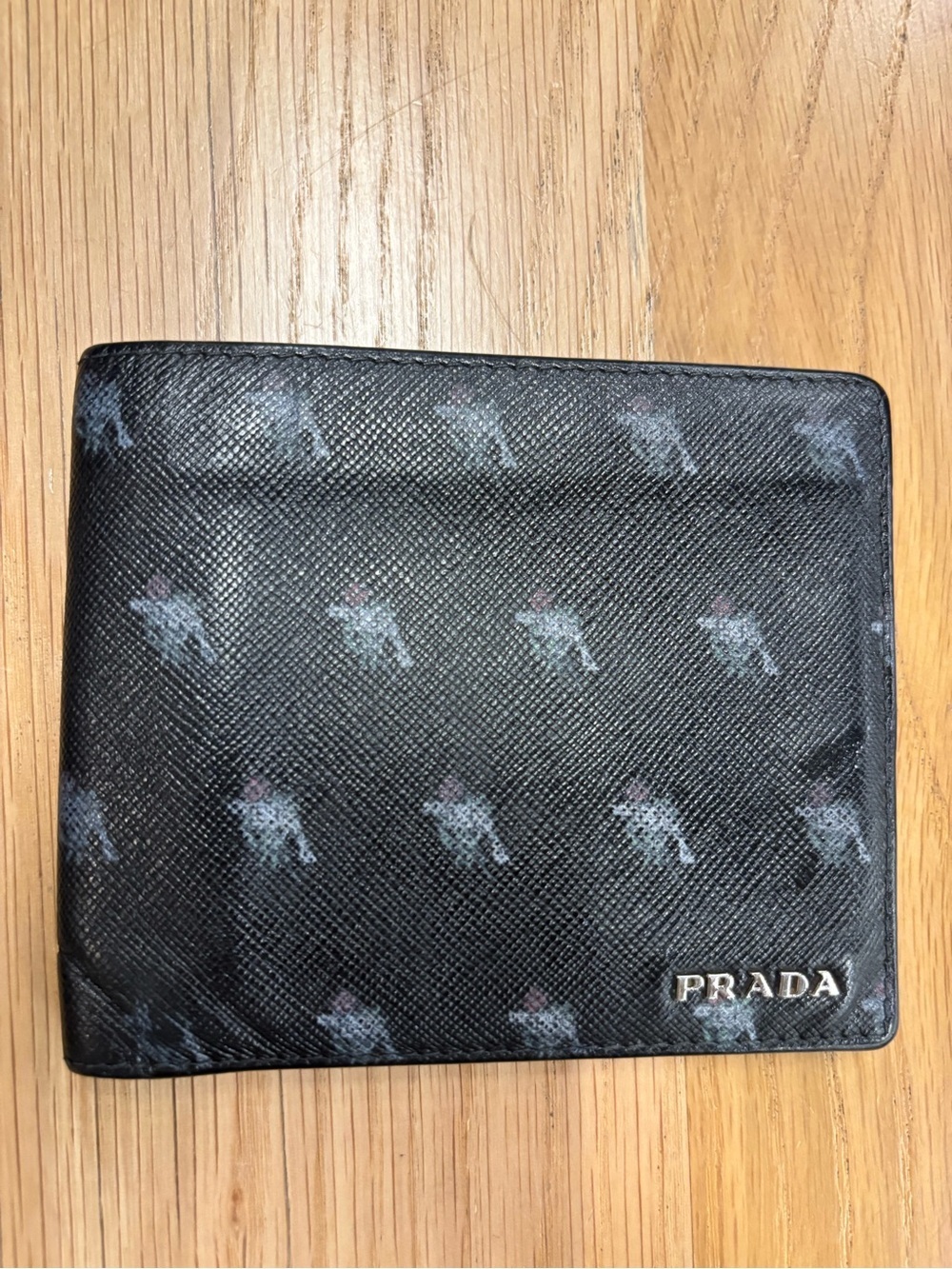 Prada Black Saffiano Leather Card Holder Wallet with Printed Motif - Picture 2 of 9